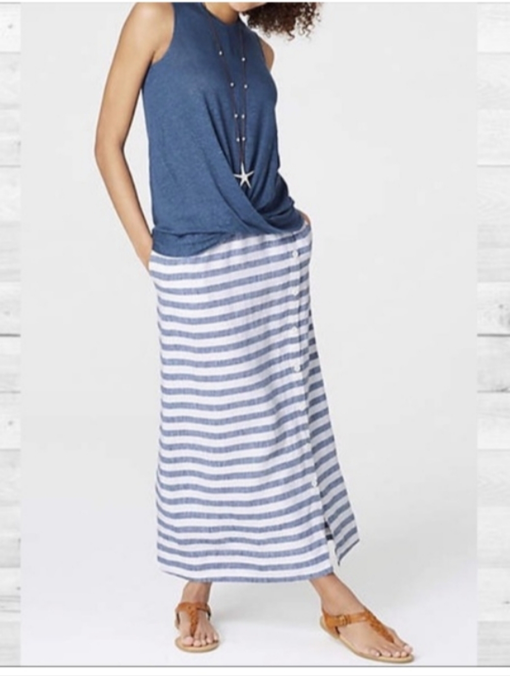 J. JILL 100% Linen Nautical Seaside Stripe Maxi Skirt| XS